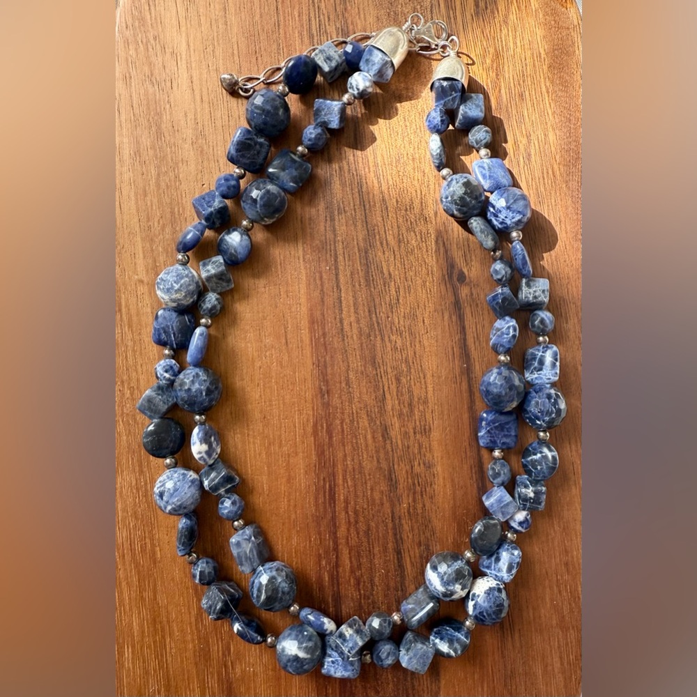 VINTAGE JAY KING DTR 2 STRAND SODALITE STERLING SILVER NECKLACE 21 INCH